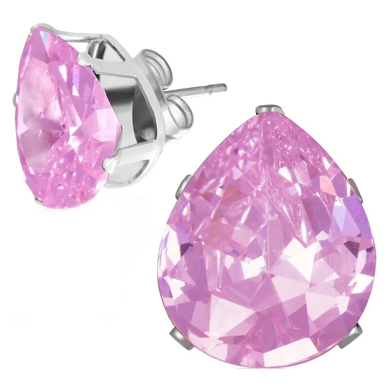 Cercei inox cu zirconii roz in forma de picatura - BeSpecial 8568, 0,6, Roz