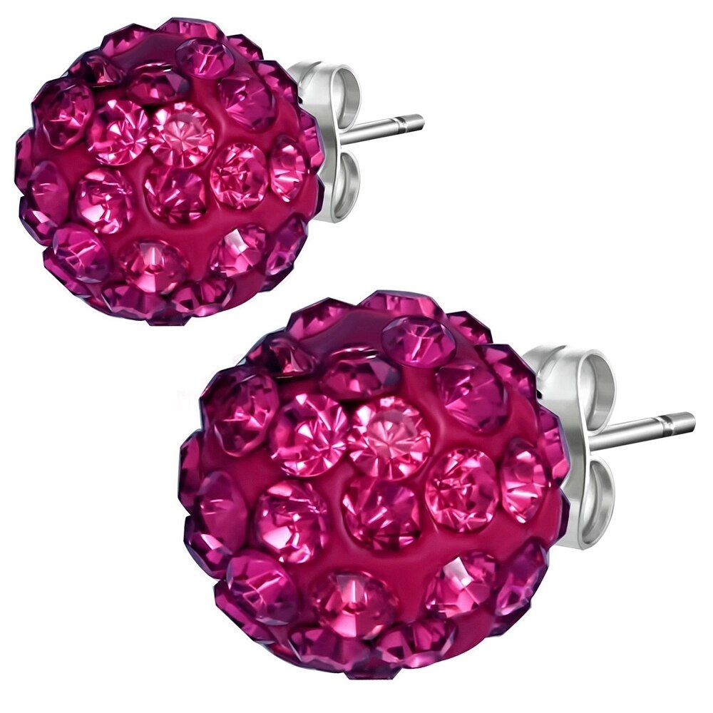 Cercei cu margele Shamballa roz si inox 8 mm - BeSpecial