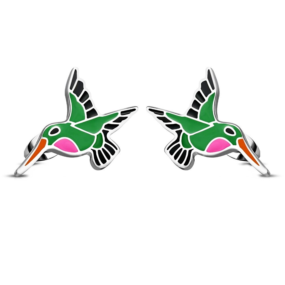 Cercei inox cu pasarea colibri - BeSpecial 8746, 2, Verde