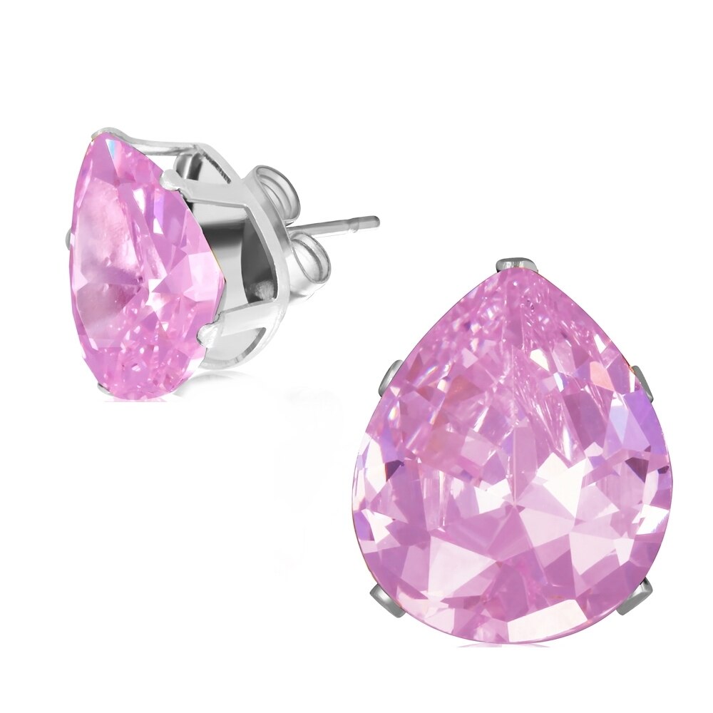 Cercei inox in forma de picatura cu zirconii roz - BeSpecial 8588, 0,8, Roz