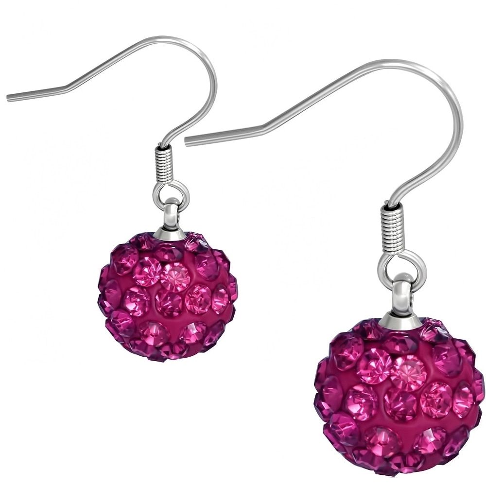 Cercei cu margele Shamballa roz si inox - BeSpecial 8756, 1, Roz