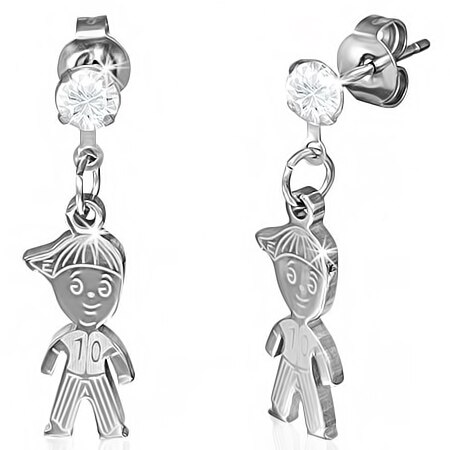 Cercei din inox cu baietei si zirconii albe