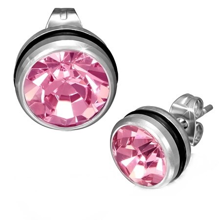 Cercei rotunzi din inox cu pietre roz - BeSpecial 8769, 1, Roz