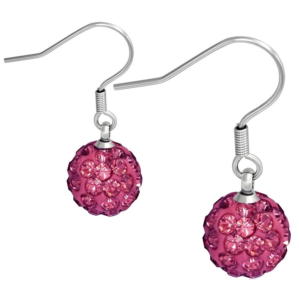 Cercei cu margele roz Shamballa si inox - BeSpecial 8757, 1, Roz