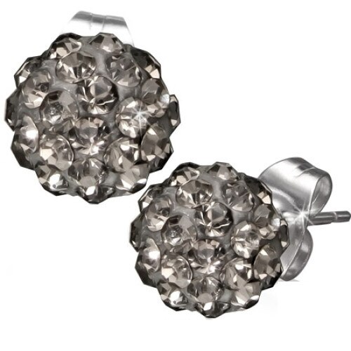 Cercei gri cu margele Shamballa si inox - BeSpecial