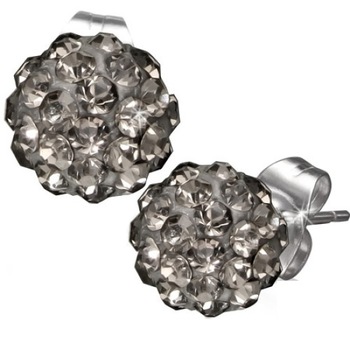 Cercei gri cu margele Shamballa si inox - BeSpecial Cercei gri cu margele Shamballa si inox - BeSpecial