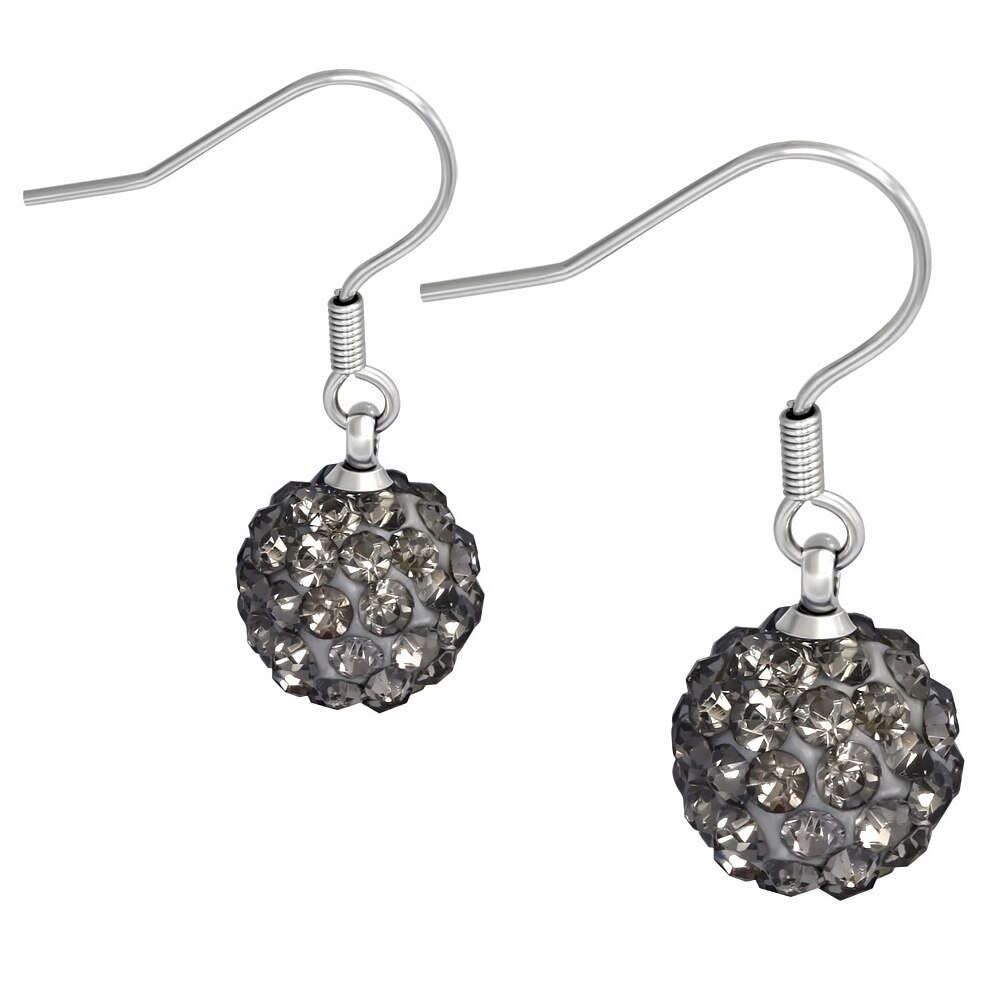 Cercei cu margele Shamballa gri si inox
