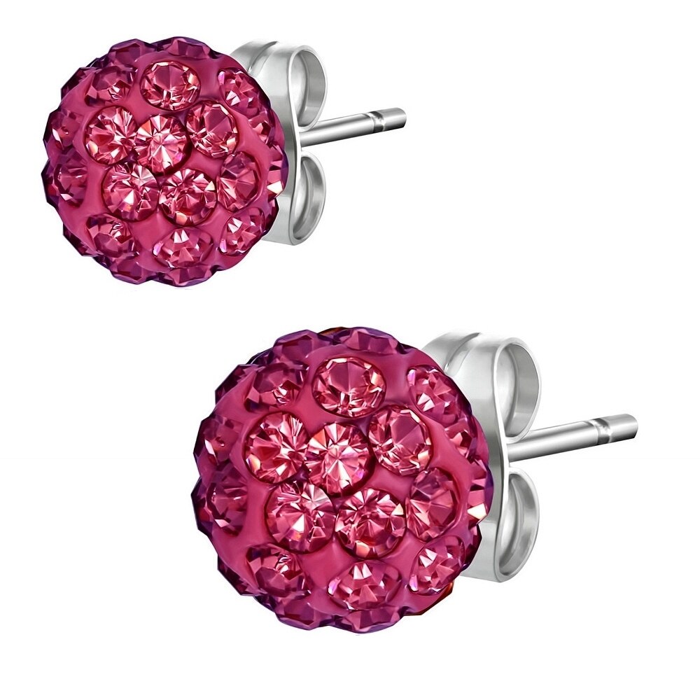 Cercei roz cu margele Shamballa si inox - BeSpecial 8656, 0,6, Roz