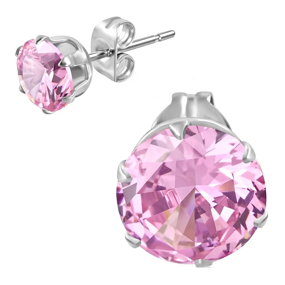 Cercei inox rotunzi cu pietre roz - BeSpecial 8725, 0,5, Roz