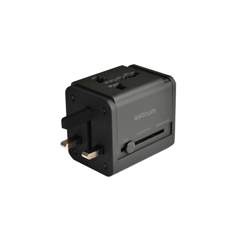 Incarcator retea Adaptor priza Astrum CH390 EU/UK/AU/US,+ 2xUSB 2,1A Negru