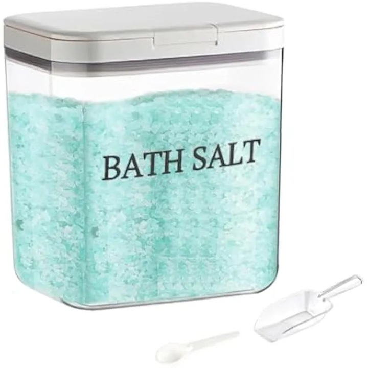 Set recipiente condimente, 2L, plastic transparent, cu lingură de măsurat, etanș, pentru baie sau bucătărie