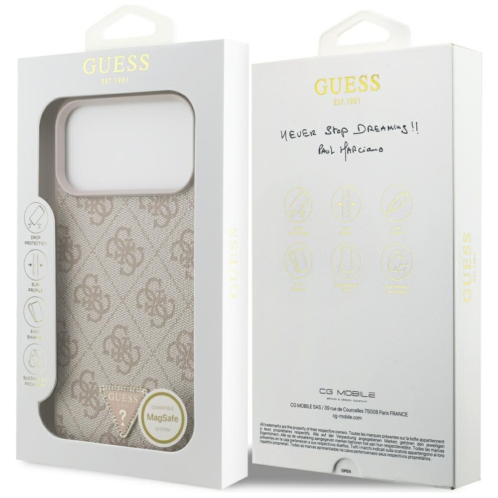 Husa Guess Leather 4G Triangle Stras cu MagSafe compatibila cu iPhone 17 Pro Max / 18 Pro Max, Roz