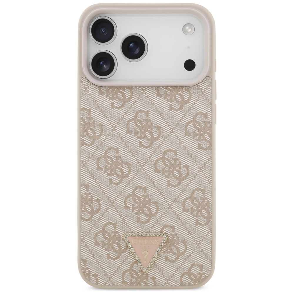 Husa Guess Leather 4G Triangle Stras cu MagSafe compatibila cu iPhone 17 Pro Max / 18 Pro Max, Roz