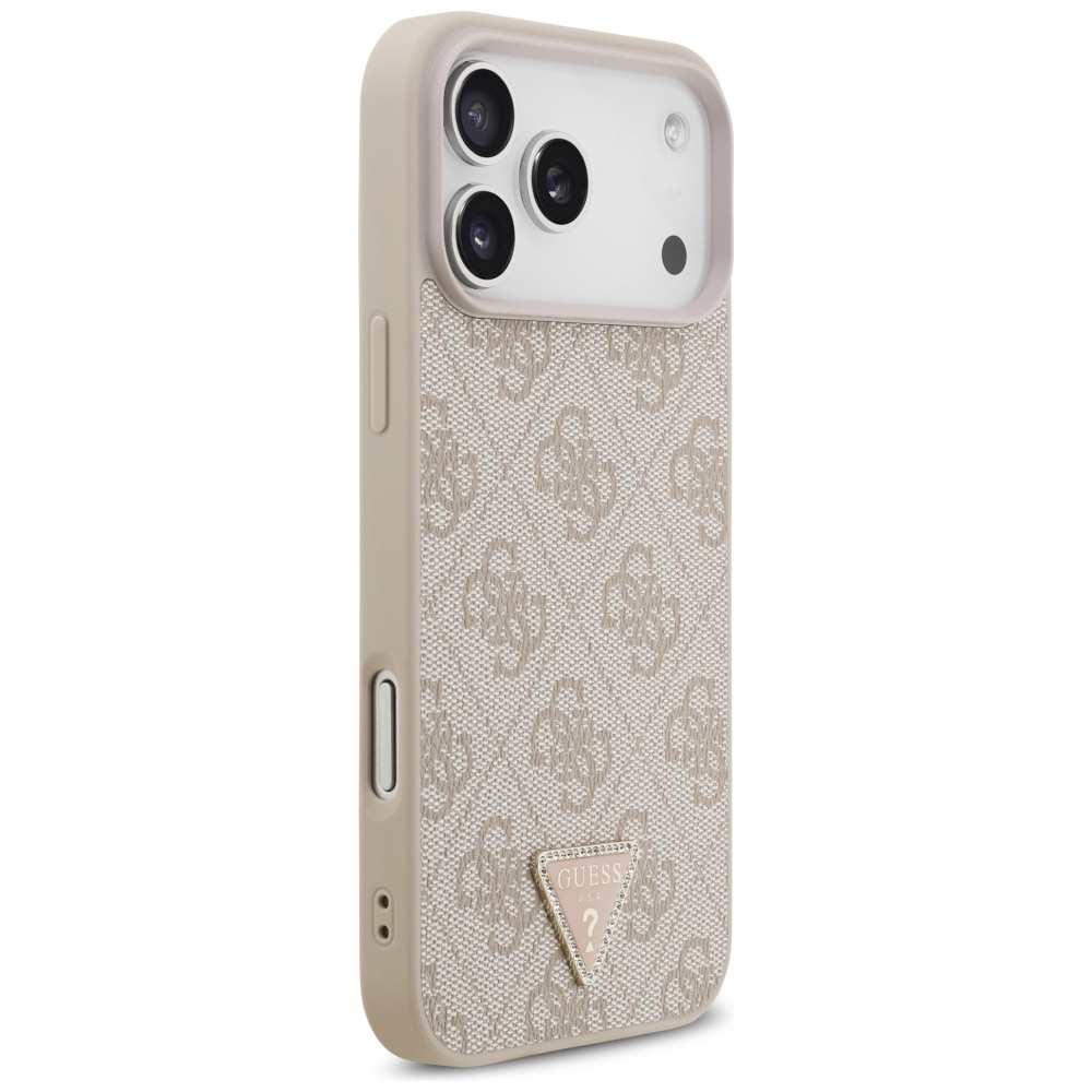 Husa Guess Leather 4G Triangle Stras cu MagSafe compatibila cu iPhone 17 Pro Max / 18 Pro Max, Roz