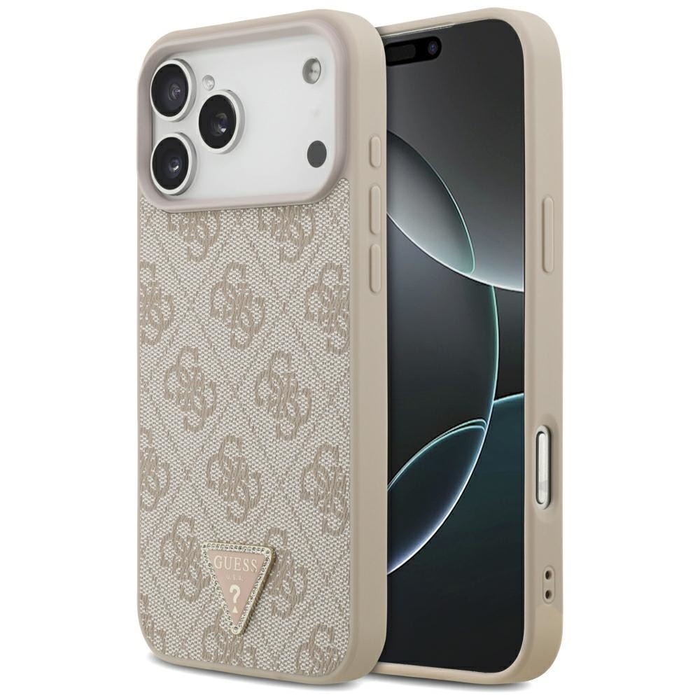 Husa Guess Leather 4G Triangle Stras cu MagSafe compatibila cu iPhone 17 Pro Max / 18 Pro Max, Roz