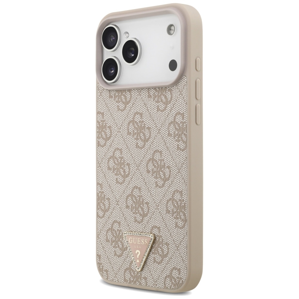 Husa Guess Leather 4G Triangle Stras cu MagSafe compatibila cu iPhone 17 Pro Max / 18 Pro Max, Roz