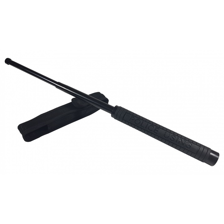 Set baston telescopic Police, 49 cm si box craniu argintiu