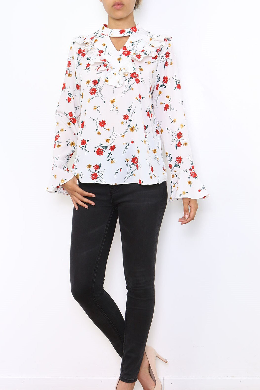 Bluza alba cu imprimeu floral, Alb, M