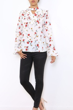 Bluza alba cu imprimeu floral, Alb, M Bluza alba cu imprimeu floral, Alb, M