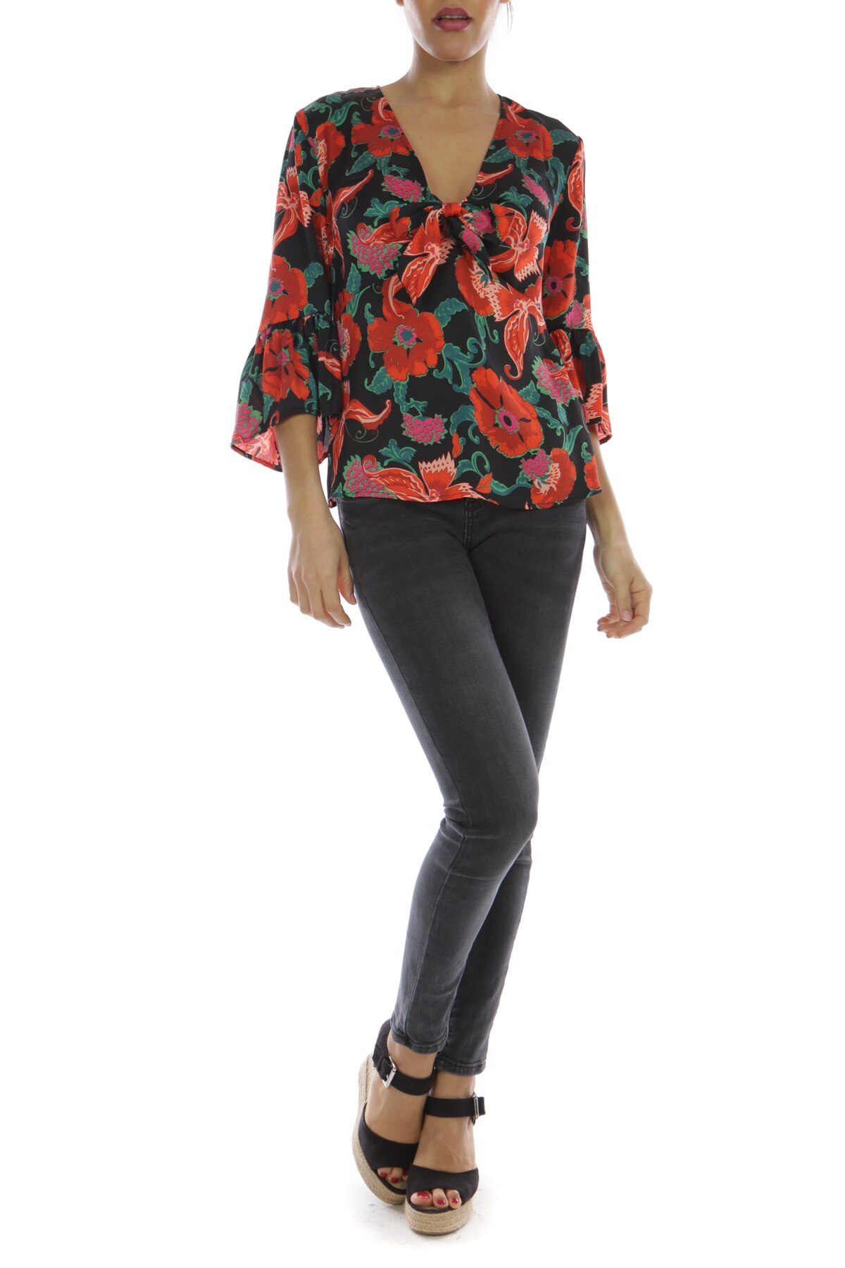 Bluza cu imprimeu floral, Multicolor, L