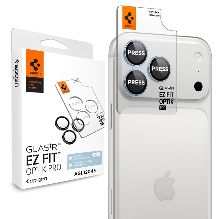 Set 2 protectii camera foto Spigen Optik Pro EZ Fit compatibile cu iPhone 18 Pro Max / 18 Pro / 17 Pro Max, Light Blue