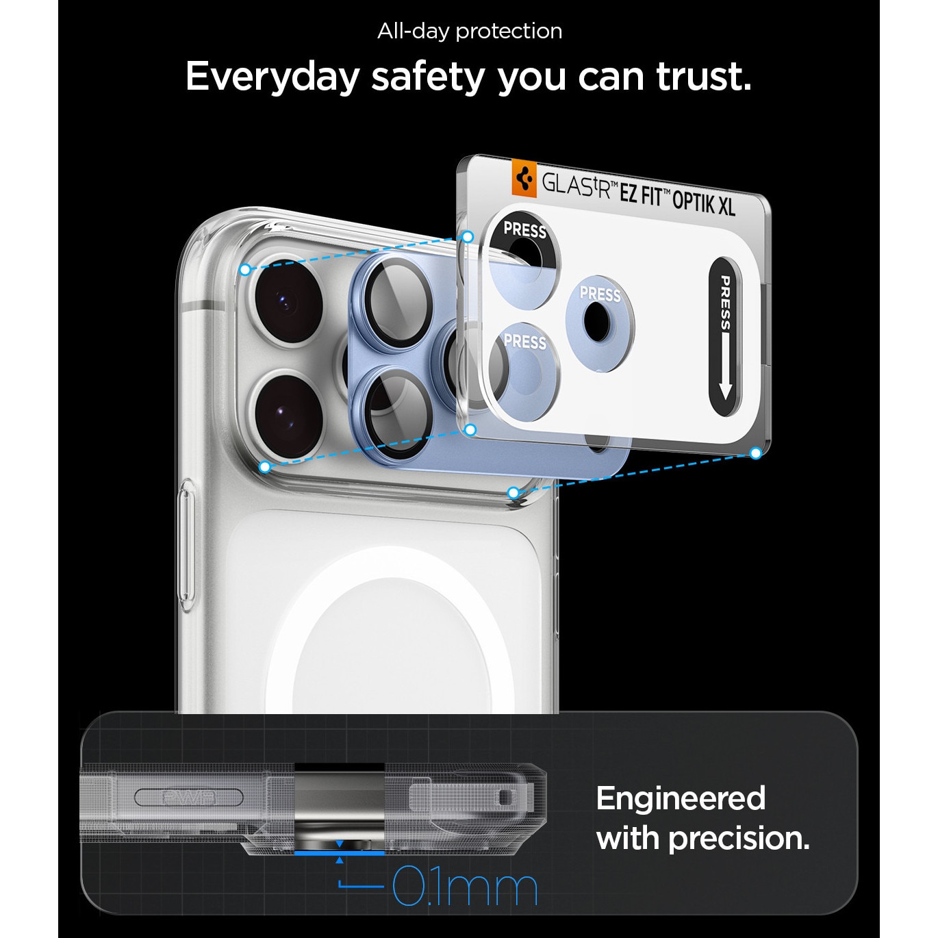 Protectie camera foto Spigen Glass tR EZ Fit Optik Pro XL compatibila cu iPhone 18 Pro Max, Light Blue
