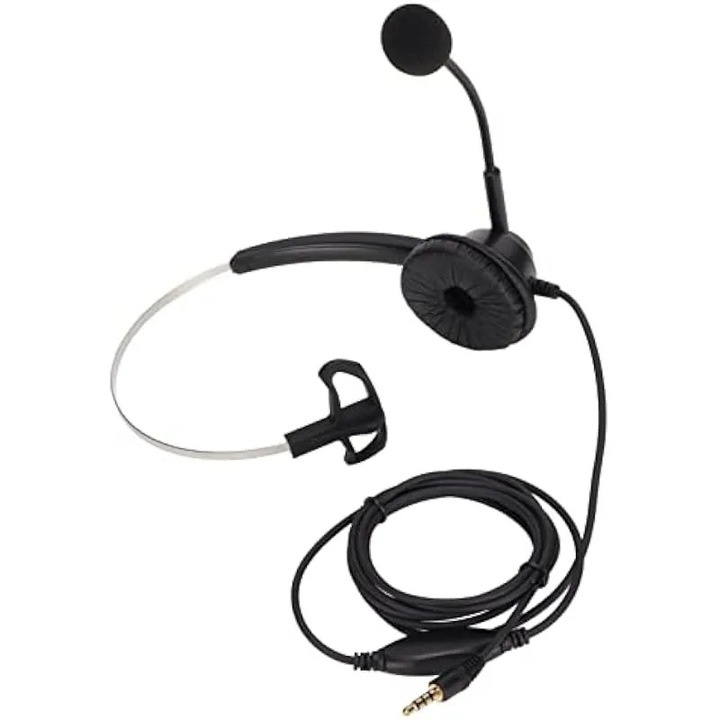 Слушалки за кол център K0584-CJ-260910-1171, моно с 3.5 мм жак, микрофон с шумопотискане, контрол на звука на кабела, дълъг кабел против заплитане, черни