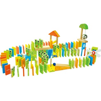 Domino traseu, 100 piese, lemn, multicolor Domino traseu, 100 piese, lemn, multicolor
