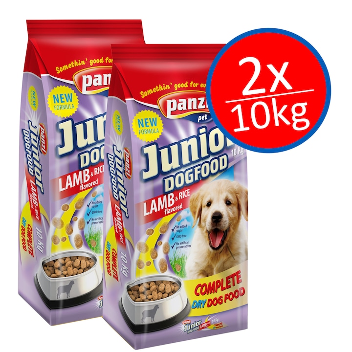 Panzi Regular Junior, száraz kutyaeledel, Bárány és rizs, 2x 10 kg