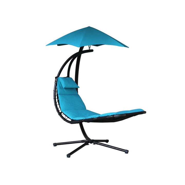 Set sezlong/perna/umbrela Vivere Dream, Poliester, 188 x 104 x 213 cm, Albastru