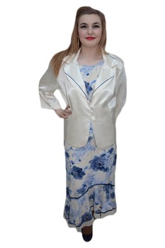 Costum de ocazie cu imprimeu floral ,masura mare, D&J Exclusive, Albastru, 50 Costum de ocazie cu imprimeu floral ,masura mare, D&J Exclusive, Albastru, 50