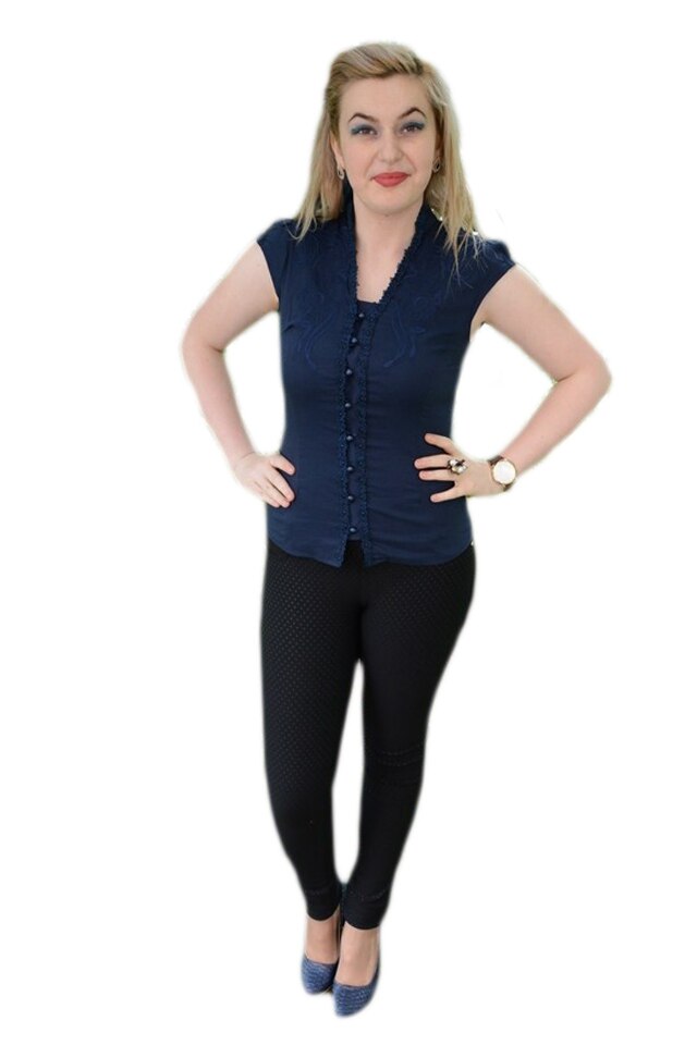 Camasa maneca scurta, dantela fina, D&J Exclusive, Albastru marin