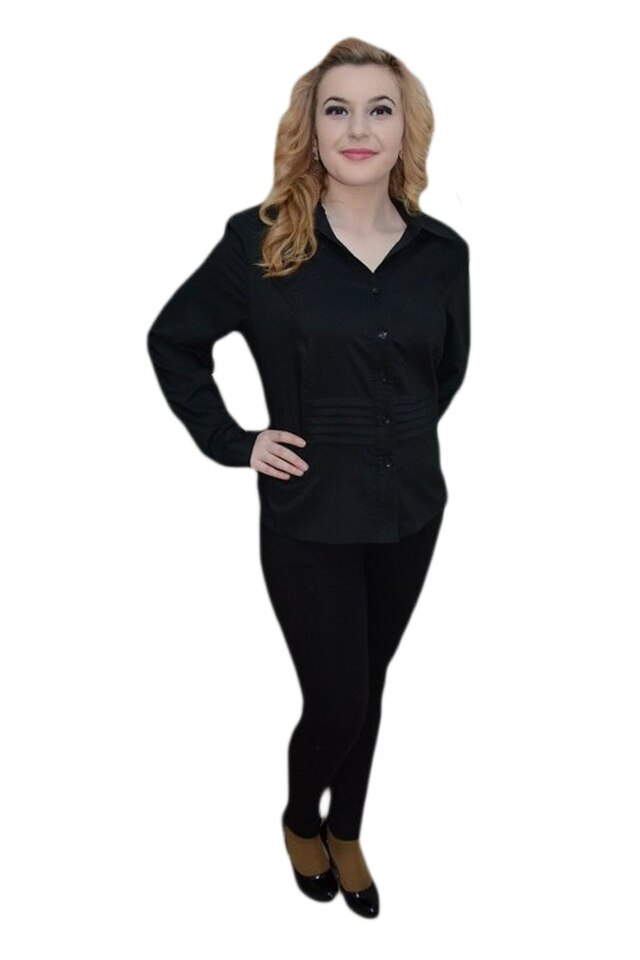 Camasa cu pliuri in talie si maneca lunga, D&J Exclusive, Negru