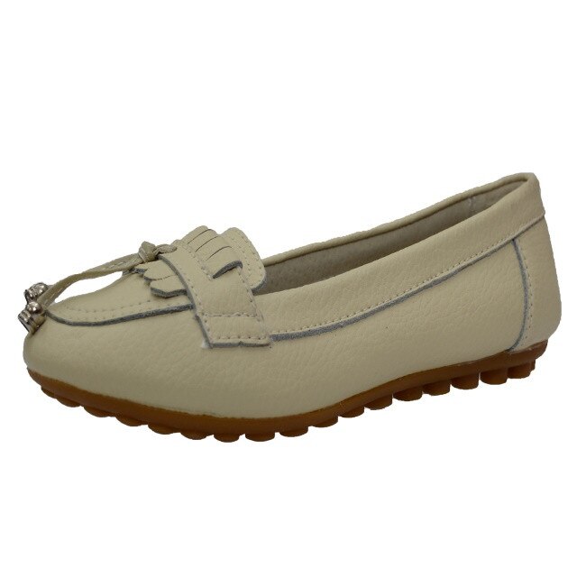 Balerin din piele naturala, D&J Exclusive, Bej, Bej