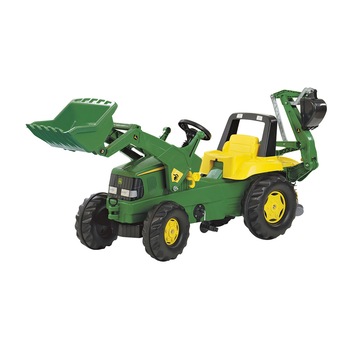 Tractor cu pedale, cupa si excavator Rolly Junior John Deere, verde Tractor cu pedale, cupa si excavator Rolly Junior John Deere, verde
