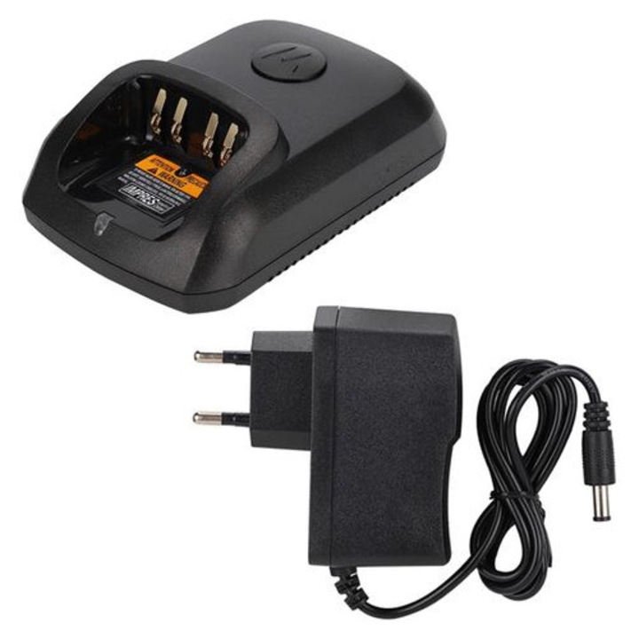 Станция за зареждане за уоки-токи Motorola CJMA-K0596-260909-410, 100-240V, вграден индикатор за зареждане, черна, с включен AC адаптер, съвместима с XIR P8268/DP4400/DP4800/DP4801/DEP550/DEP570/DP2000/DP2400/DP2600