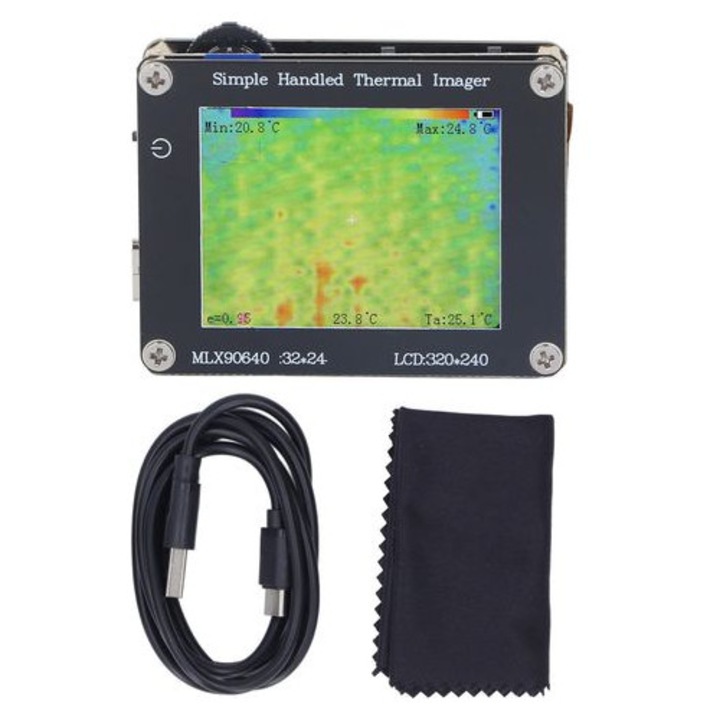Преносима термовизионна камера MLX90640 CJMA-K0596-260909-354, сензор 24x32, LCD екран 2.0" 320x240, измерване от -40°C до 300°C, точност ±2°C, 8 Hz, USB-C, батерия 600mAh, черна