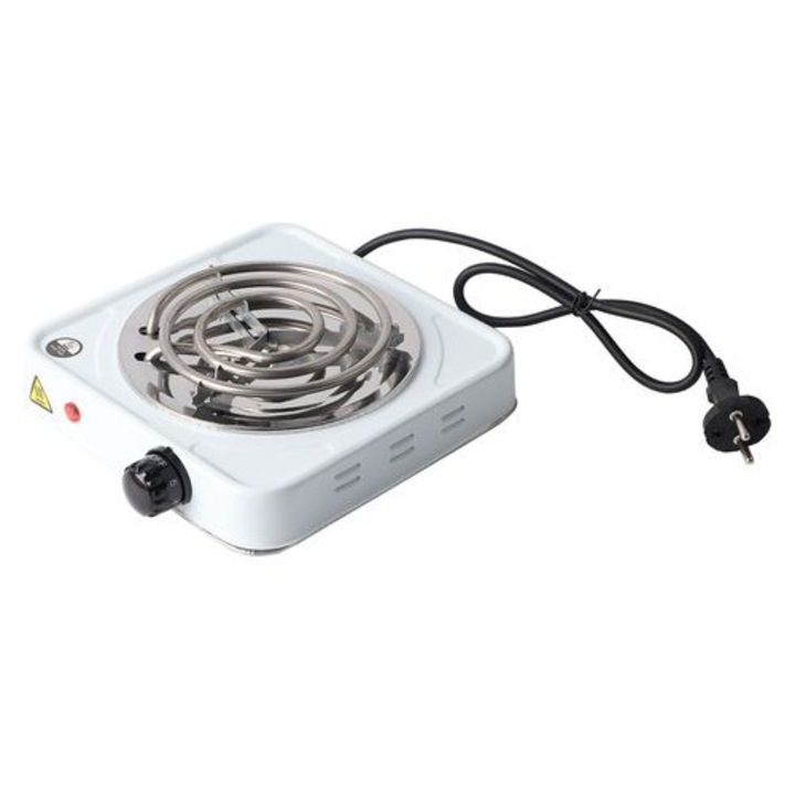 Електрически котлон CJMA-K0596-260909-883, 220V, 1000W, нагревателен елемент от неръждаема стомана, регулируем термостат, щепсел за ЕС, бял, 21 x 21 x 5 см