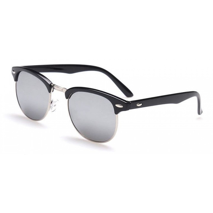 Ochelari de soare Clubmaster Retro Gri Oglinda cu Argintiu