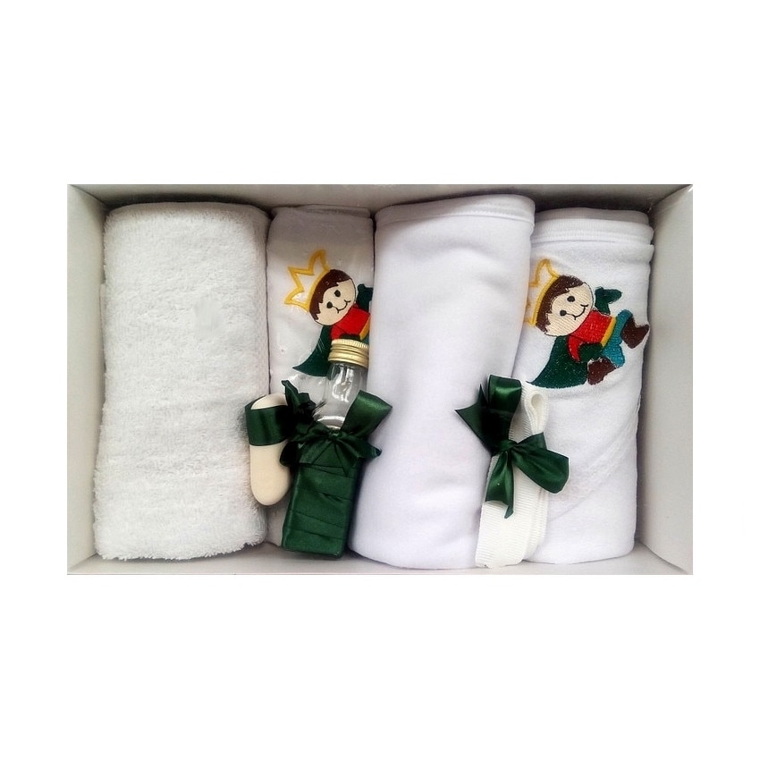 Trusou pentru botez, 7 piese, brodat cu figurina, Print, Little Angel, verde