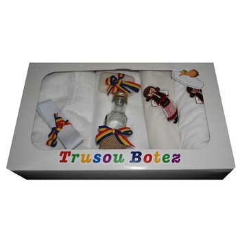 Trusou pentru botez, 7 piese, brodat cu figurina, Traditional popular, fetita, Little Angel, multicolor Trusou pentru botez, 7 piese, brodat cu figurina, Traditional popular, fetita, Little Angel, multicolor