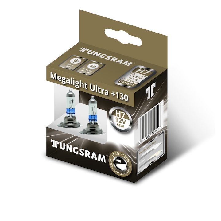 Tungsram Megalight Ultra +130% H7 58520XNU autó izzó, 2db/csomag