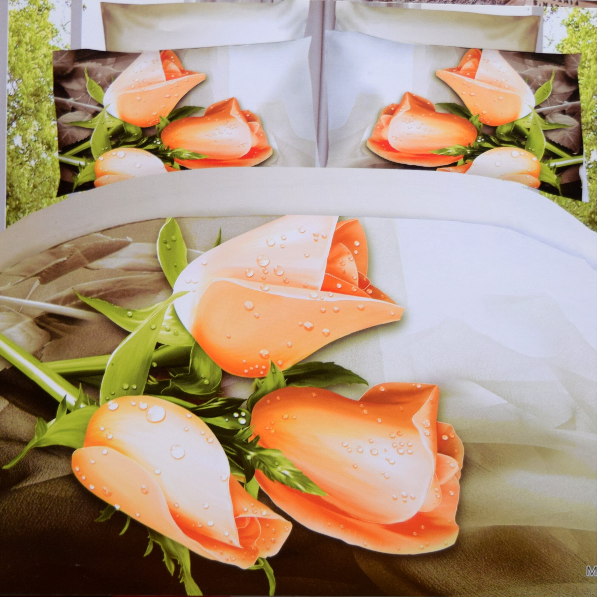 Lenjerie de pat 3D bumbac satinat, 2 persoane, 4 piese, color AX033