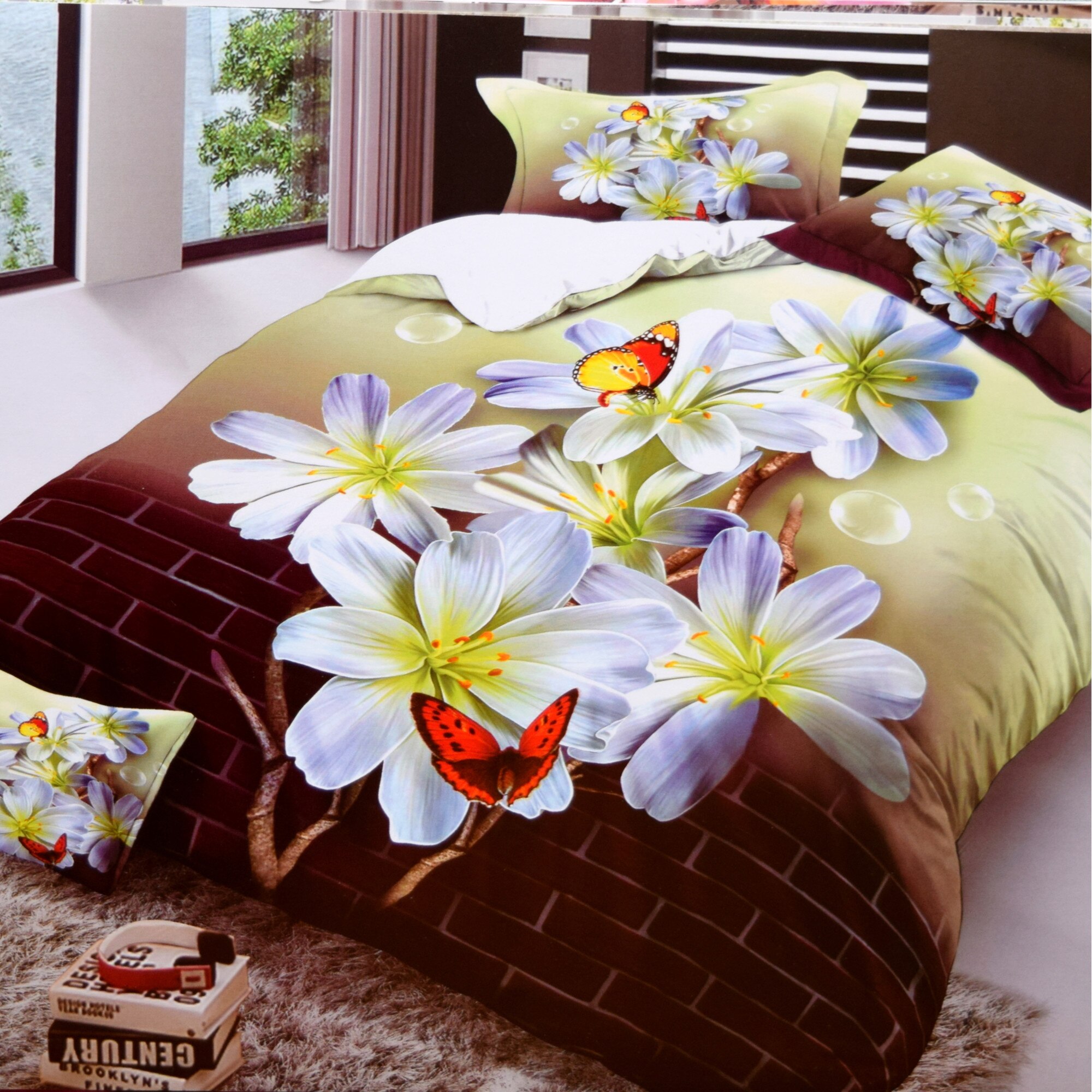 Lenjerie de pat 3D bumbac satinat, 2 persoane, 4 piese, color AX034