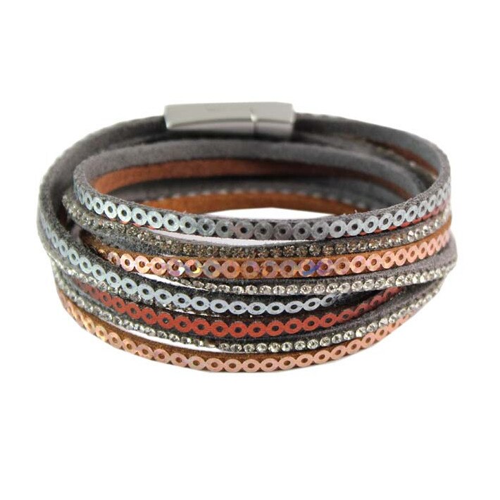 Bratara fashion, din piele, cu strasuri si cristale aplicate