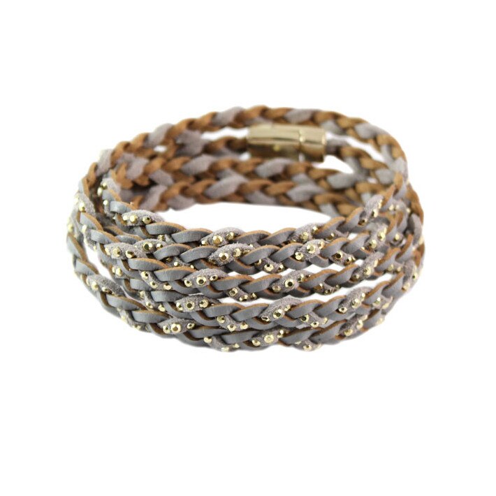 Bratara bej, din piele impletita - IJOO