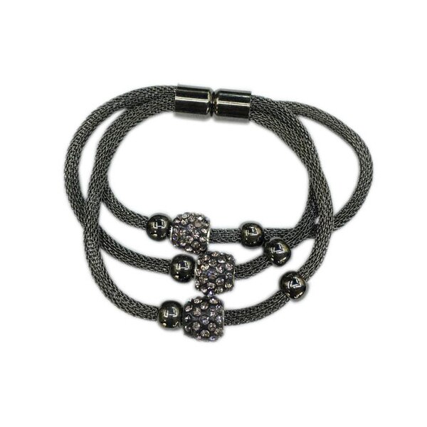 Bratara neagra, tripla, tip tub, cu charmuri asortate