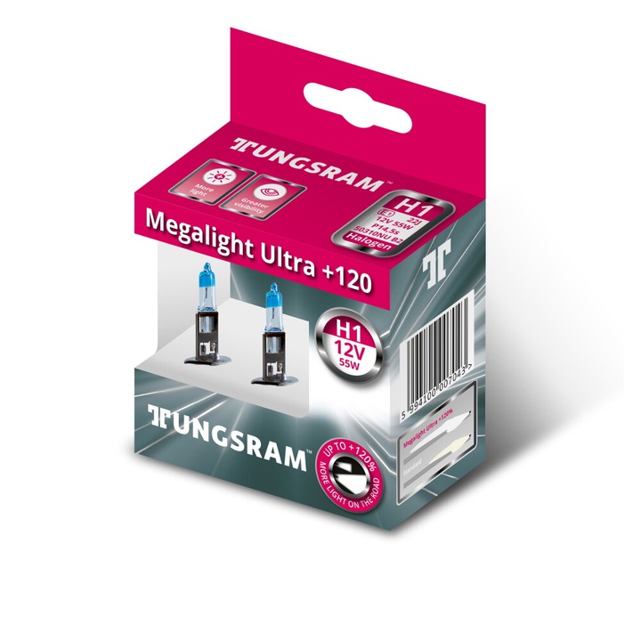 Tungsram Megalight Ultra +120% H1 50310NU autó izzó, 2db/csomag