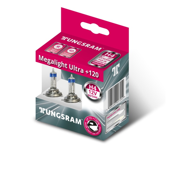 Tungsram Megalight Ultra +120% H4 50440SNU autó izzó, 2db/csomag