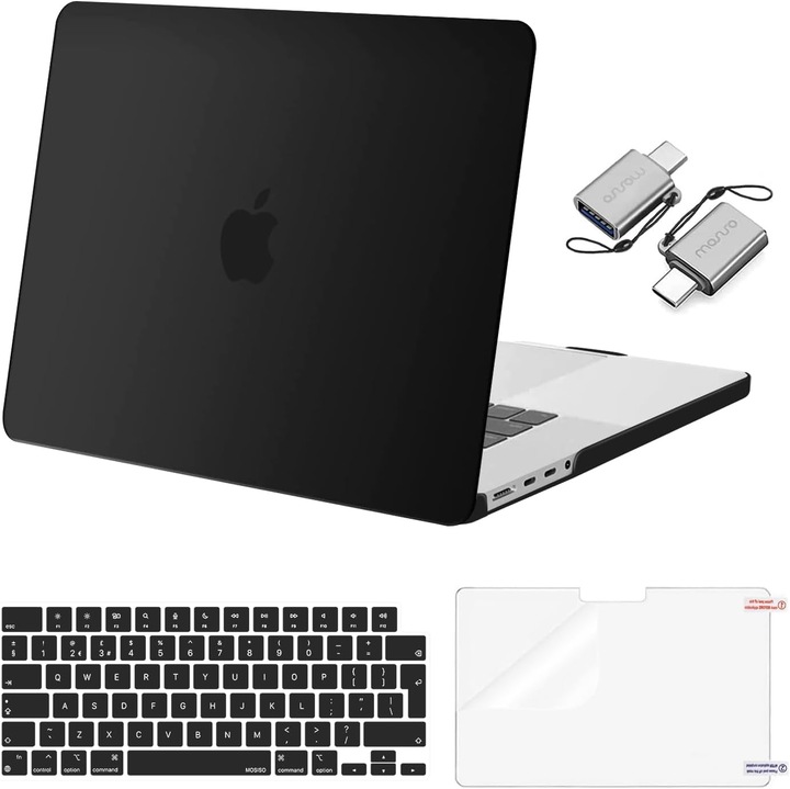 Твърд калъф Mosiso за MacBook Pro 16 инча, комплект със защитно фолио за екран и калъф за клавиатура, асортиран цвят